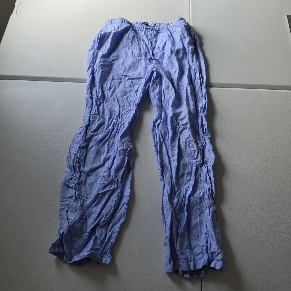 J.Crew Pants Womens Small Blue Linen Straight Leg Elastic Waist Drawstring Chino